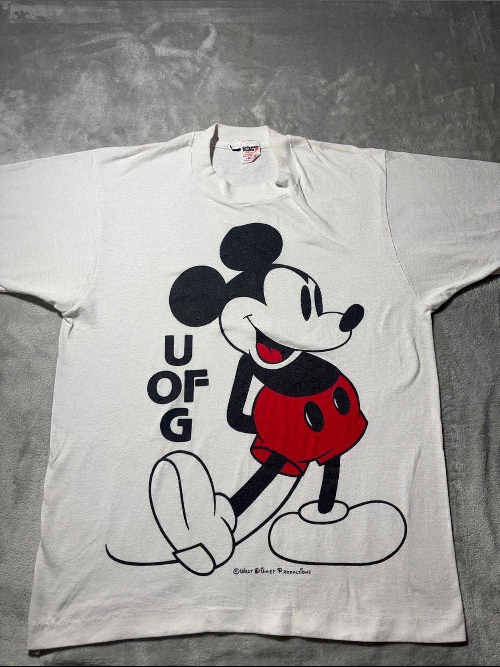 Vintage 80s Mickey Mouse U of G T Shirt Mens L Collegiate Pacific Disney USA - Picture 1 of 11